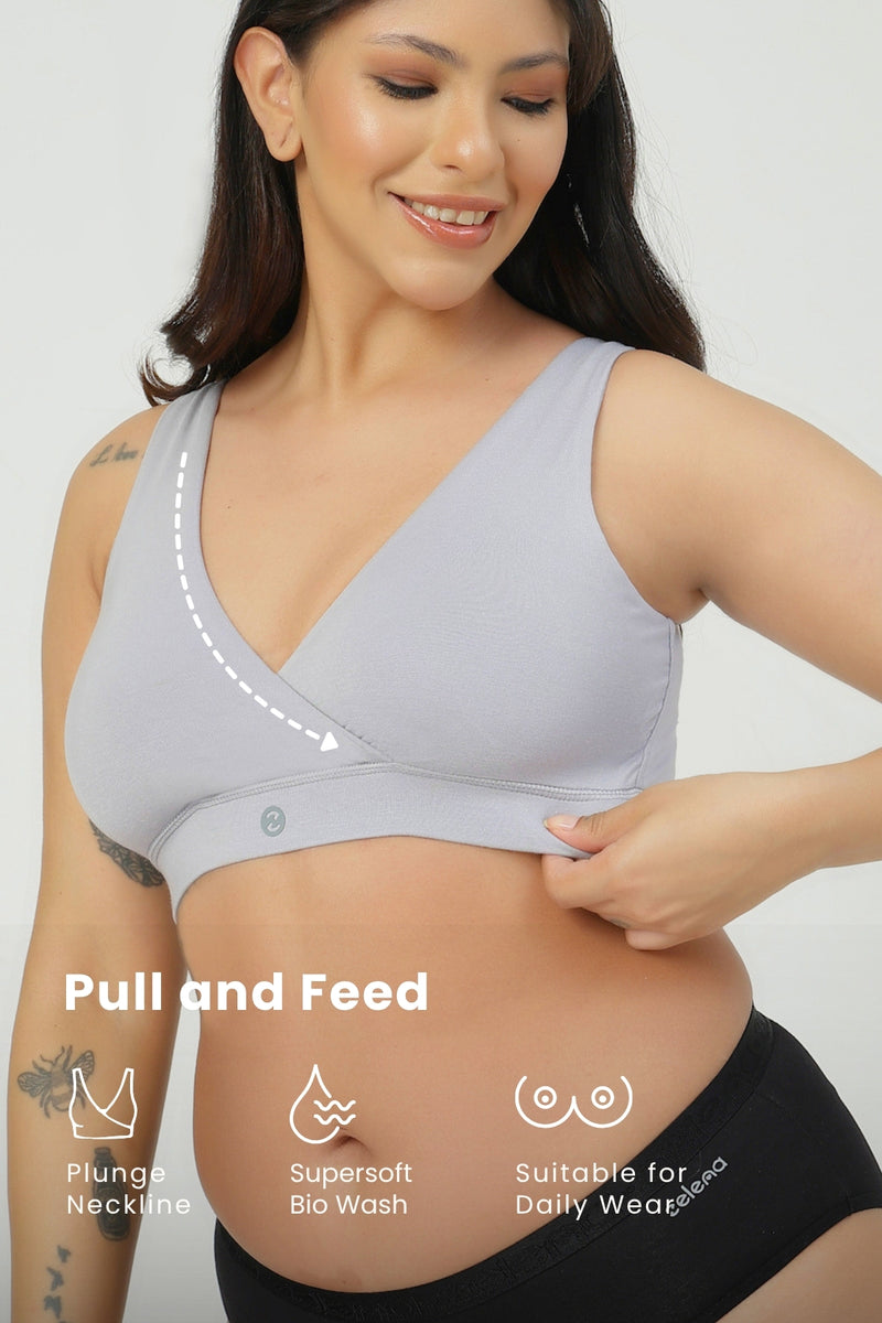 247 (Upgraded) Silver Grey Modal Padded Maternity Feeding Bra