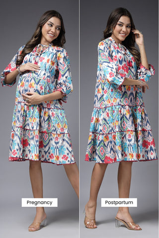 Color Burst Maternity Feeding Tier Dress