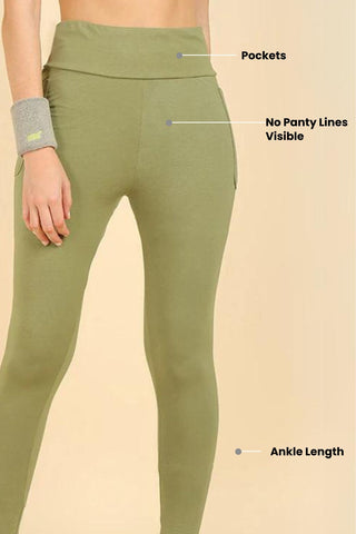 Waistband can be folded down for postpartum comfort.