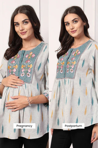 Ikkat Charm Zipless Feeding Maternity Top