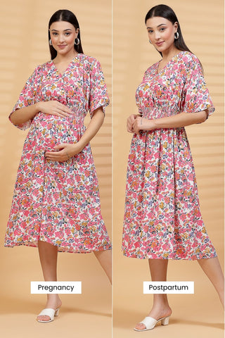 Ditsy Floral Print 100% Rayon Maternity Feeding Dress