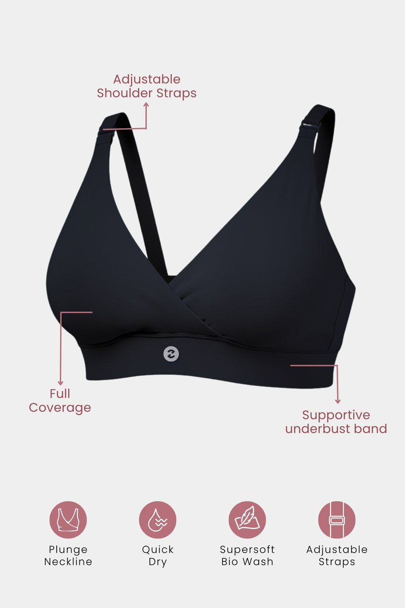 247 Extra Support Cotton Feeding Bra with Adjuster - Black