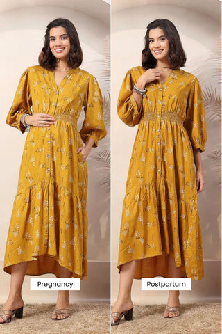 Mustard Charm Zipless Feeding Maternity Shirt Dress