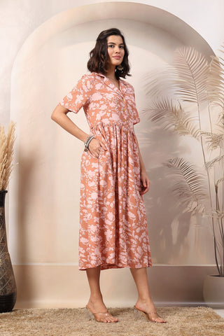 Peach Glow Maternity Zipless Feeding Dress