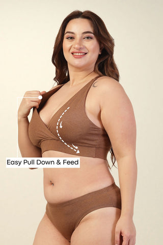 247 Extra Support Cotton Racerback Feeding Bra with Adjuster - Brown