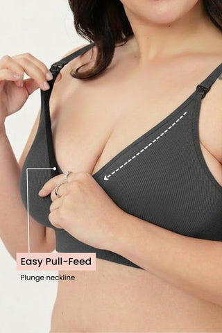 Zena Fine-Rib Bra - Grey Melange