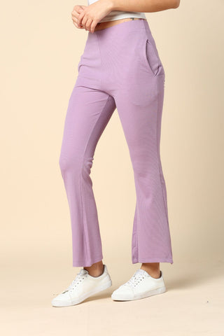 Lilac Ribbed Lounge Pants with 2 Pockets - 