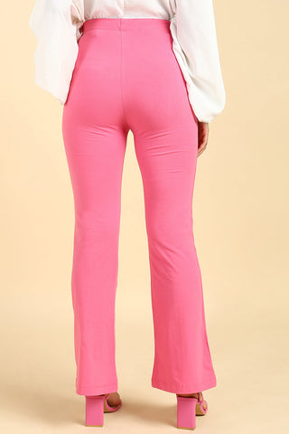 Pink Pants; over-the-belly fit is suitable for wear during pregnancy and postpartum phases.
