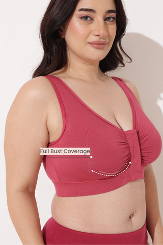 Ruched Invisible Button Nursing Bra - Red