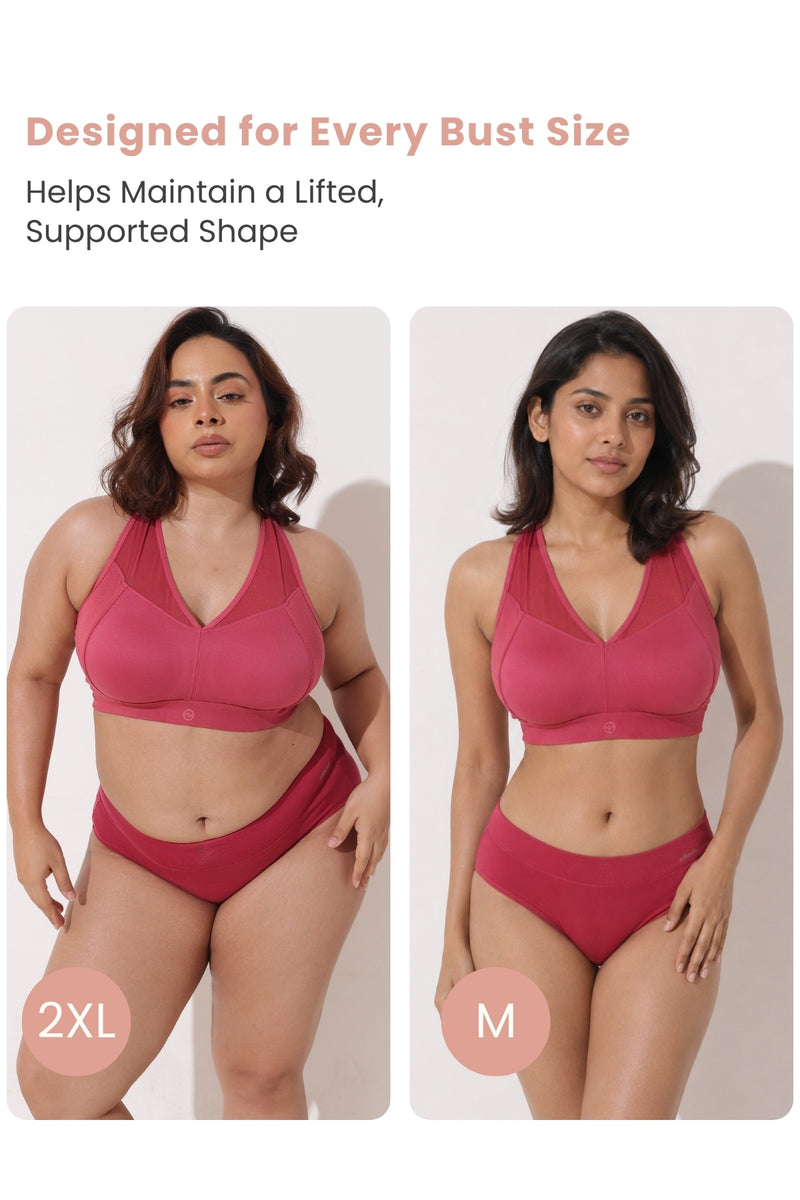 Sculpt & Lift Powermesh Bra - Red