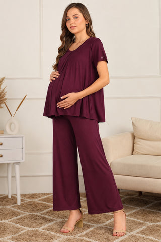 Burgundy Zipless Top & Maternity Pajama Set