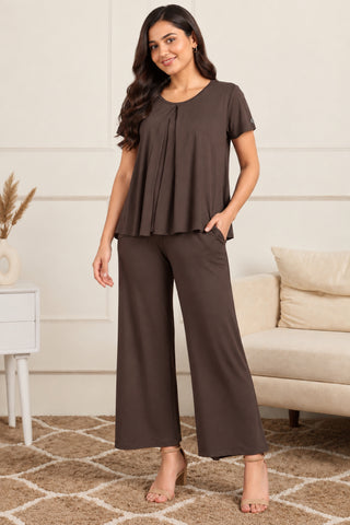 Dark Chocolate Zipless Top & Maternity Pajama Set