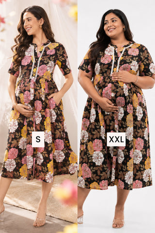 Mehr – The Festive Zipless Feeding Lapel Dress- Dark Wine