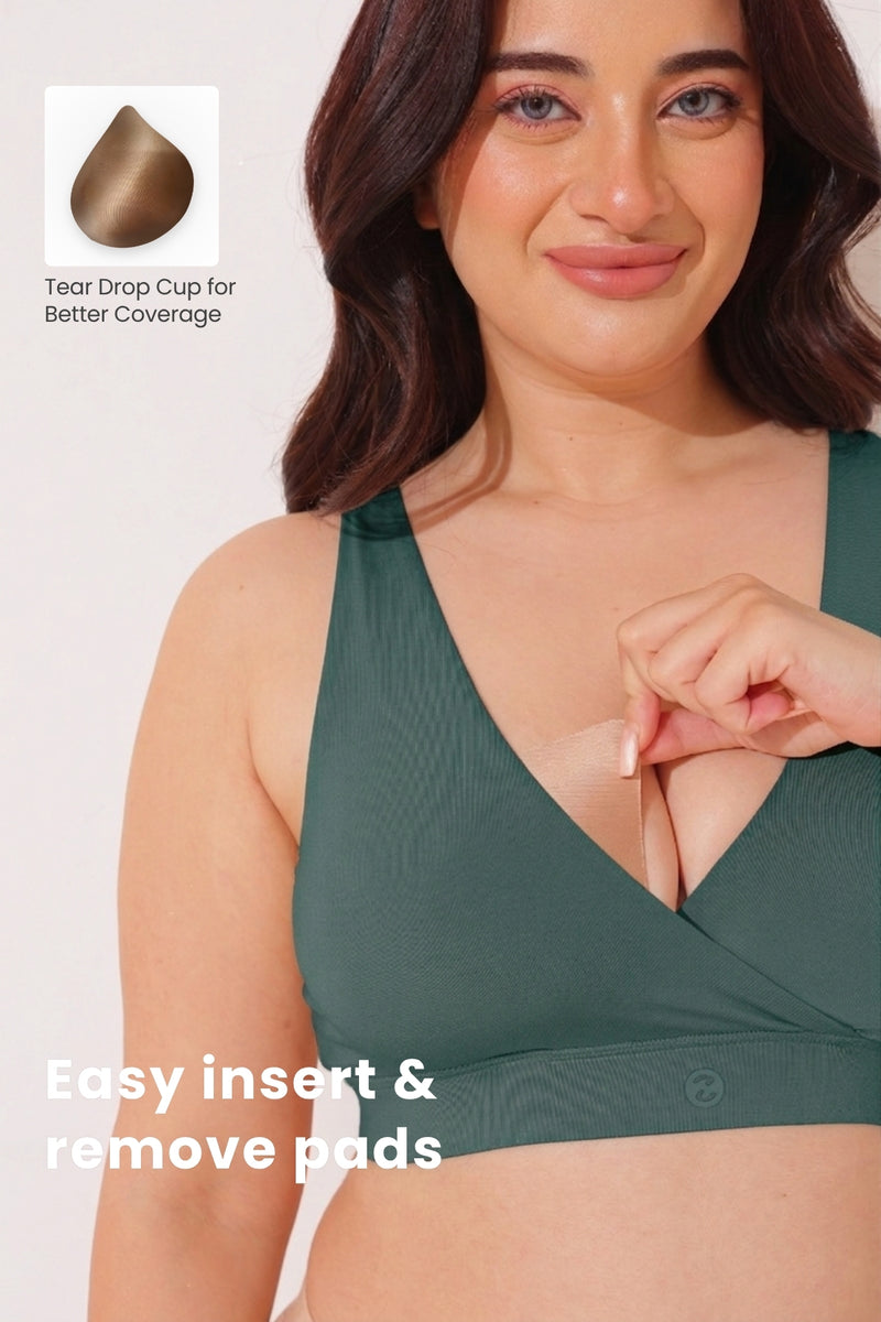 247 (Upgraded) Modal Padded Maternity Feeding Bra - Hunter Green