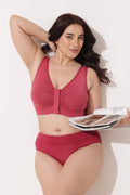 Ruched Tape-Button Nursing Bra - Red