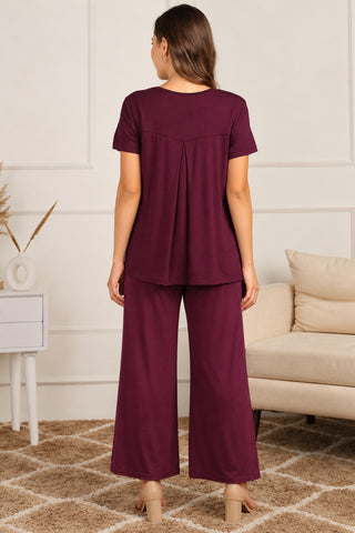 Burgundy Zipless Top & Maternity Pajama Set