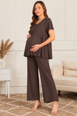Dark Chocolate Zipless Top & Maternity Pajama Set