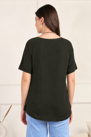 Olive Solid Nursing Top with Side Zip Access