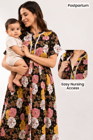 Mehr – The Festive Zipless Feeding Lapel Dress- Dark Wine