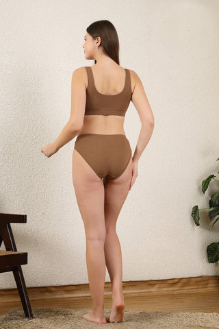 Ribbed Cotton Brown  Lounge Bra