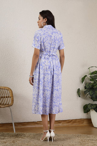 Blue All Over Printed Maternity Zipless Feeding Dress