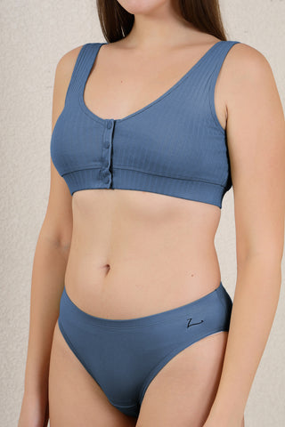 Ribbed Cotton Blue Lounge Bra