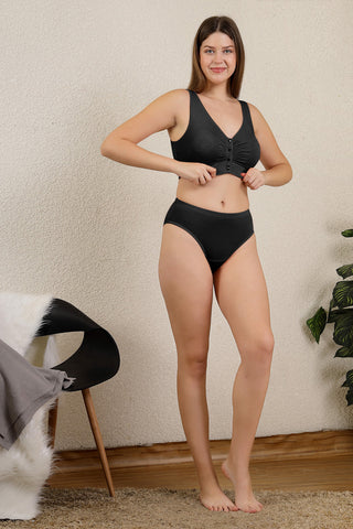 Black Bra; cotton composition offers garment longevity compared to synthetics.