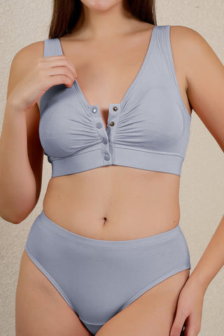 M-Blue Maternity Bra; soft cotton blend supports postpartum body recovery.