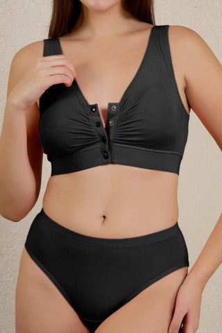 Ruched Modal Front-Open Bra - (Pack Of 3) (Black, Airforce, Cornflower Blue)