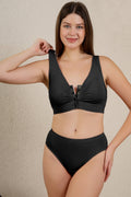 Black Bra strap joinery; attachment point offers lift and support for the bust.