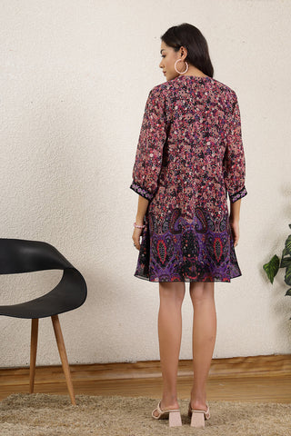 Close Up of Soft Fabric Detail on Multicolor Paisley Floral Maternity Zipless Feeding Dress