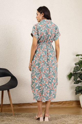 Pastel Green All Over Printed Zipless Maternity Feeding Dress