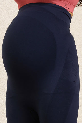 Seamless Adaptable Bump Support Navy Blue Floral Jaquard Maternity Legging