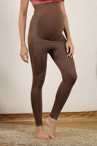 Seamless Adaptable Bump Support Brown Maternity Legging