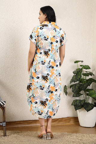 Close Up of Rayon Fabric Detail on Floral Printed 100% Rayon Zipless Maternity Dress