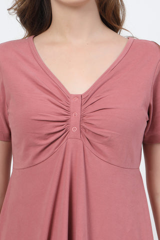 Soft Cotton Texture of Ruched Cotton Zipless Feeding Dress - Breathable & Comfy