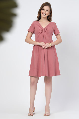Back View of Ruched Cotton Zipless Feeding Dress - Flattering Silhouette for Pregnancy
