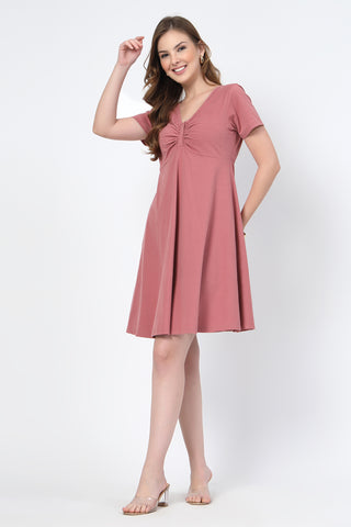 Practical Cotton Feeding Dress with Pockets - Ruched Cotton Zipless Feeding Dress