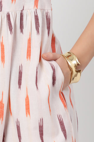 Woman wearing Ikat Print Zipless Feeding Dress-Off White in White - Pre & Post Pregnancy