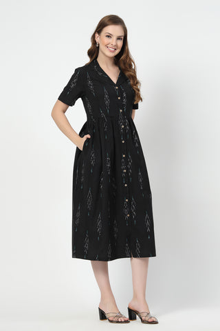 House of Zelena Ikat Print Zipless Feeding Dress-Black & Grey - Trusted by Mothers for Quality