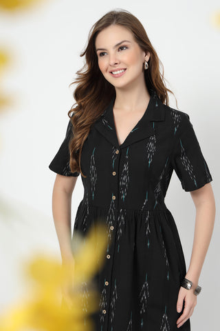 Elegant Black Look of Ikat Print Zipless Feeding Dress-Black & Grey - Perfect for Any Occasion