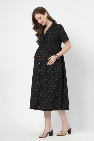 House of Zelena Ikat Print Zipless Feeding Dress-Black - Trusted by Mothers for Quality