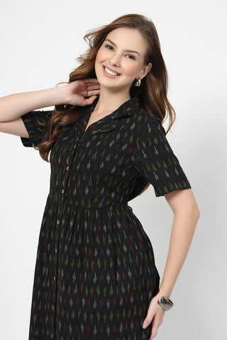 Stylish Black Maternity Wear - Ikat Print Zipless Feeding Dress-Black for New Moms