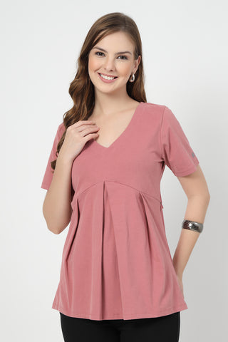 https://houseofzelena.com/products/pleated-cotton-maternity-nursing-top-deep-salmon