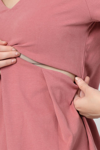 Model wears pink Maternity Tops; stylish maternity fit with Long Zip function.