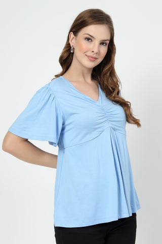 Interior view of Feeding top with in-built bra - Ice Blue showing Zip.