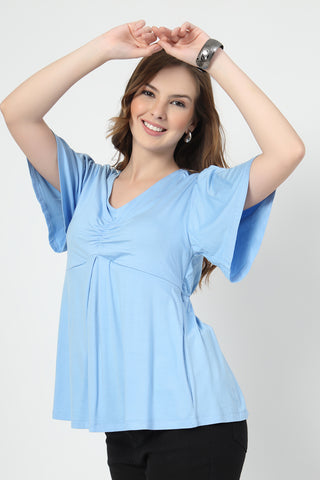 Feeding top with in-built bra - Ice Blue in sky-blue made with soft Viscose fabric.