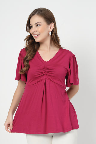 Feeding top with in-built bra - Deep Rose in onion-pink made with soft Viscose fabric.