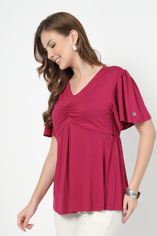 Interior view of Feeding top with in-built bra - Deep Rose showing Zip.