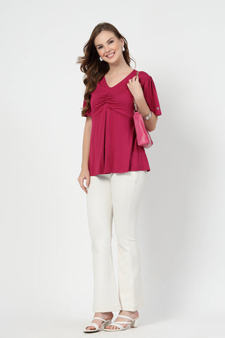 Feeding top with in-built bra - Deep Rose shown from alternate angle, highlighting comfort for all-day wear.